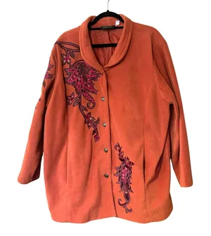 Bob Mackie VTG Burnt Orange Fleece Embroidered Jacket Coat SZ 2X lLned Pockets thumbnail 1