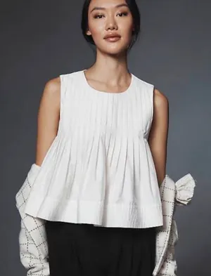Mare Mare White Pleated Sleeveless Peplum Top thumbnail 1