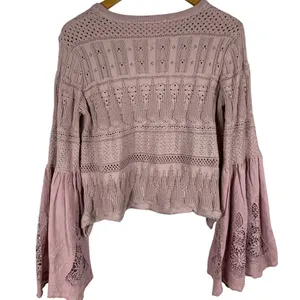 Altard State Violet Crochet Pullover Sweater Bell Sleeves Eyelet‎ Size Small thumbnail 2