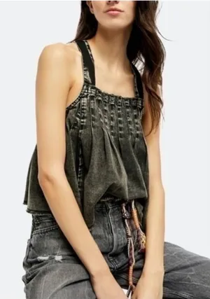 Free People Marina Square Neck Denim Top thumbnail 1