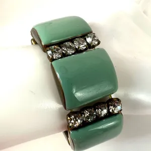 Green gold tone and rhinestone stretch bracelet thumbnail 3