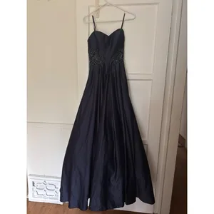 Blondie nite Navy Blue Satin Ball Gown Beaded Lace Waist Formal Evening Dress thumbnail 6