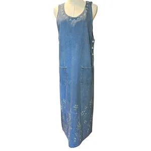 Denim Midi Dress VTG Embroidery Front Pockets Boho Western SZ M Carolina Bay thumbnail 6