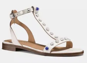 COACH Sadie New Semi Matte Flat Sandals Womens Size 6.5 Chalk Beaded Stud thumbnail 1