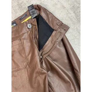 Anthropologie Wide-Leg Pants Brown Faux Leather Stretch Pockets Women's Tall 28T thumbnail 16