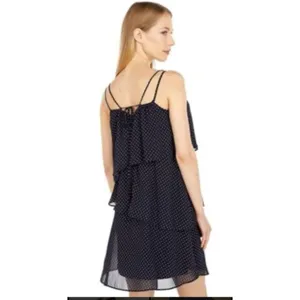 Ralph Lauren Polka-Dot Georgette Sleeveless Dress Size 12 Navy thumbnail 2