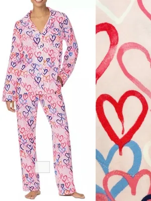 BedHead Pajamas Hearts Organic Cotton Two (2) Piece Pajama PJ Set Pink thumbnail 2