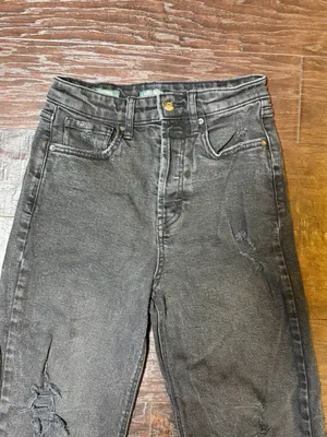 Wild Fable Highest Rise Straight Jeans 0 Washed Black Distressed Raw Hem thumbnail 5