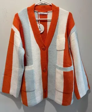 Anrabess orange & Blue chunky striped button cardigan Oversized size small thumbnail 1