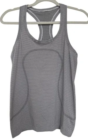 Lululemon Run Swiftly Tech Racerback Black & White Striped Tank Top Size 6 thumbnail 1