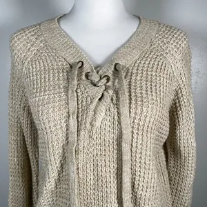 🎈🎈🎈3 for 12$🎈🎈🎈It's Our Time Lace Tie Waffle Knit Long Sleeve Pullover Sweater thumbnail 3