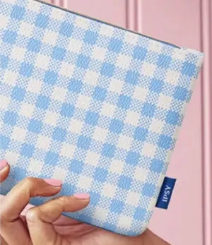 Ipsy Blue Gingham Faux Leather Glam Bag Wristlet thumbnail 4