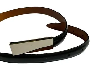 Vintage Joan & David Vera pelle leather skinny‎ width silver bar belt Small thumbnail 1