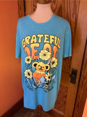 Grateful Dead Dancing Bear Flowers Blue Tie Dye Graphic T Shirt XL Deadhead thumbnail 6