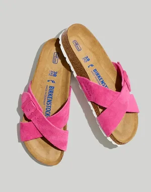 Birkenstock® Suede Siena Soft Footbed Sandals in Fuchsia Tulip thumbnail 1