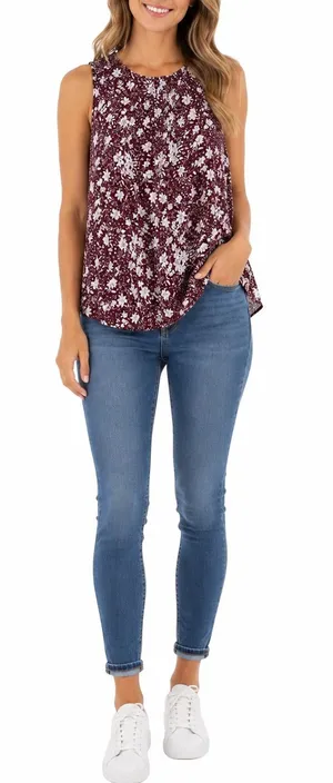 Nordstrom Size Large Purple Floral Preppy Tank Top thumbnail 1