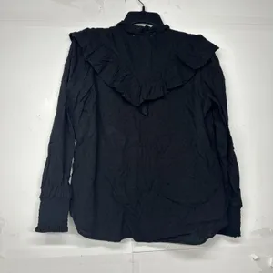 Loft Black Swiss Dot Ruffle Trim Long Balloon Sleeve Blouse Regencycore Size M thumbnail 9