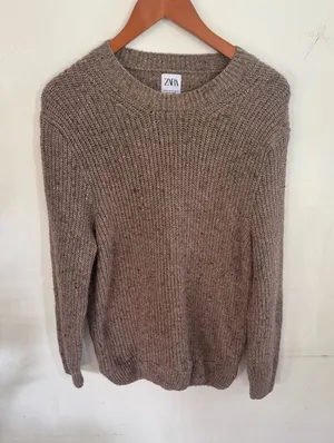 ZARA Women’s Crewneck Sweater in Taupe Brown thumbnail 1