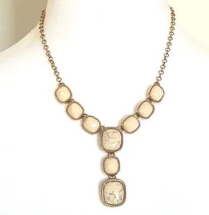 Vintage Monet Jewelry Choker Signed M Gold Tone White Gold Cabochon thumbnail 1