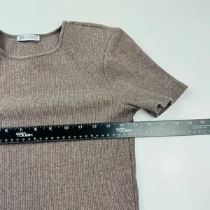 Zara‎ Brown Knit Shoulder Pads Top Size Large thumbnail 4
