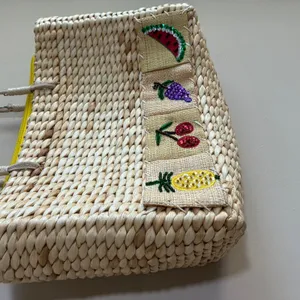 xhilaration 100% corn husk woven handbag mid length straps zipper closure fruit thumbnail 2