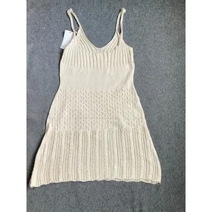 Beige Crochet‎ Knit Mini Dress - Sleeveless Beach Cover Up - Size XS new thumbnail 4