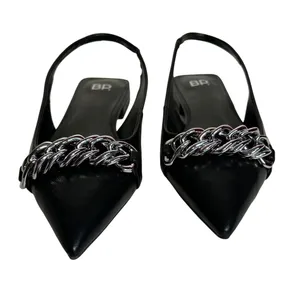 BP Black Pointed Toe‎ Slingback Flats with Silver Chain Detail Women's Size 6.5M thumbnail 2