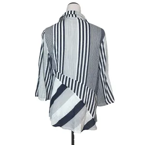 DAMEE Oversized Striped Button Up Shirt Small Wire Collar Blue Lagenlook Artsy thumbnail 3