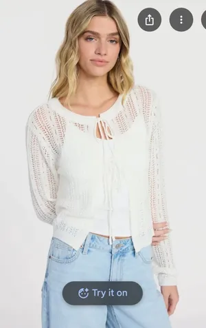 No boundaries tie front pointelle cardigan  thumbnail 1