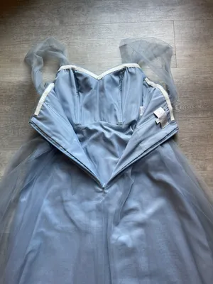 Azazie Pleated Bodice Sweetheart Neck Tulle Blue Maxi Bridesmaid Formal Dress 6 thumbnail 7