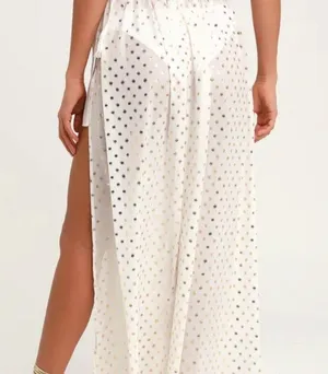 Lulus White Gold Polka Dot Cover Up Maxi Skirt Size S NWT thumbnail 2