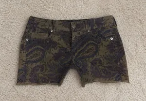 American Eagle Stretch Corduroy Paisley Shorts Green Size L thumbnail 1