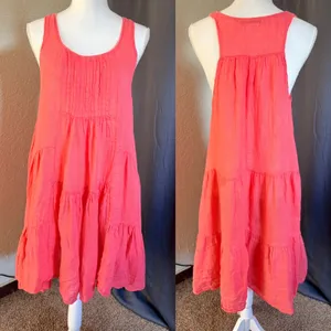 Tempo Paris Lagenlook Dress Womens XL Pink Linen Tiered Sleeveless Made Italy thumbnail 3