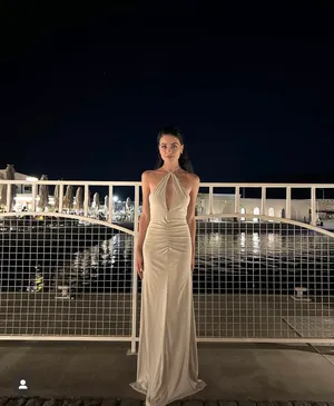 Zara dress gown fitted maxi bodycon Gray Halter formal evening wedding thumbnail 16