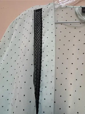Sheer Polka Dot Tie Front Robe Medium Black Trim Vintage Style thumbnail 3