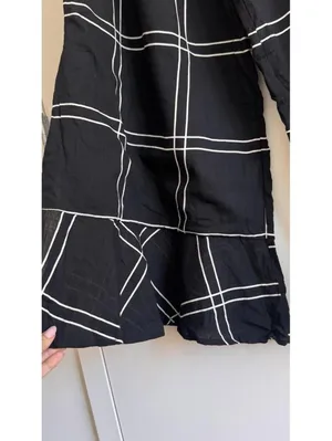 Anthropologie Sancia Black Windowpane Wide Leg Pants Size S Side Slit Cotton Resort thumbnail 7
