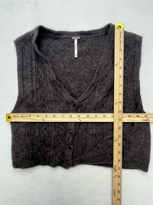 Free People Women’s 100% Cashmere Cable Button Front Knit Sweater Vest Large thumbnail 8
