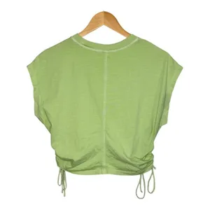 Wilfred Aritzia Ruched Side Tie Top Womens Size‎ S Lime Green Ribbed Cap Sleeve thumbnail 4
