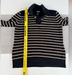 Lauren Ralph Lauren Black Gold Striped Mockneck Cotton Sweater Metallic Medium thumbnail 8