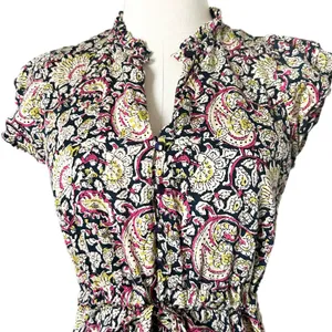 Emerson Fry Love Tòmas Modal Maxi Dress Pink Paisley Hand Block Print Size Small thumbnail 3