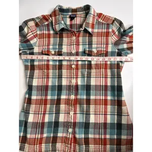 Patagonia Fjord Flannel Shirt Women's 8 Plaid Organic Cotton Button Up Red Teal thumbnail 7