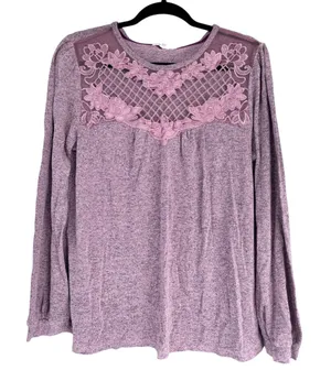 Maurice’s Women’s XL Mauve Purple Long Sleeve Top w/Floral Lace Yoke Coquette thumbnail 1