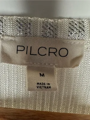 Pilcro Anthropologie Andie Silver Shimmer Ribbed Cardigan Sweater Size M thumbnail 4