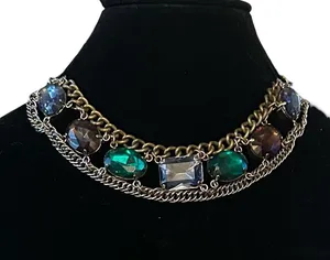 Vintage Chunky Gemstone Statement Collar Necklace Multiple thumbnail 1