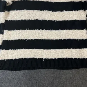 American Eagle Vintage Boyfriend Sweater Black Cream Striped Eyelash Knit Large thumbnail 9
