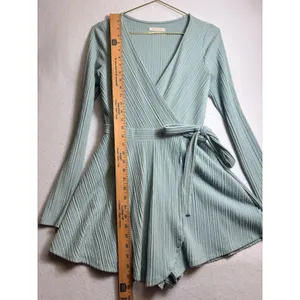 Urban Outfitters Ribbed Long Sleeve Wrap Romper Sage Green Small thumbnail 11