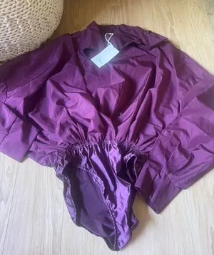 Oh Satin V-Neck Bodysuit in Plum thumbnail 1