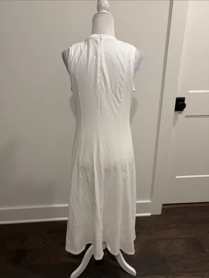 New With Tags Loft Petite Cotton Knit White Midi Dress Sz MP thumbnail 3