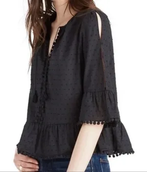Madewell Peekaboo Pom-pom Top-Black thumbnail 1