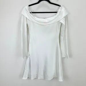 Lulus Luxurious Vision White Satin Off-the-Shoulder Mini Dress Party Medium NWT thumbnail 11